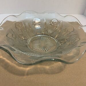 Vintage Cut Glass Floral Pattern Sunburst Bowl